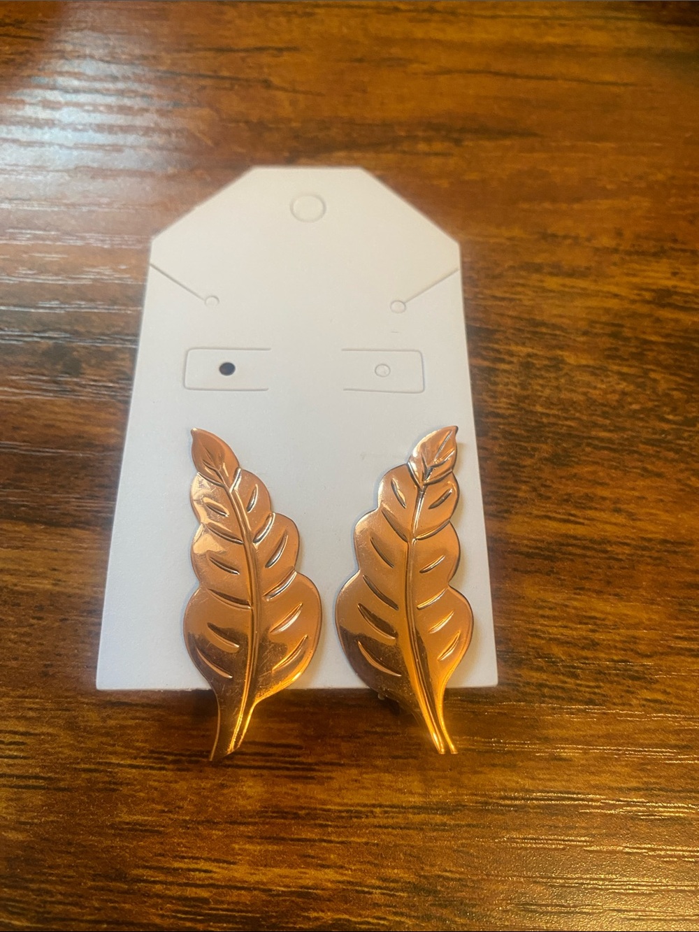 Leaf-Shaped copper Earrings clip ons.  1 1/2” long
